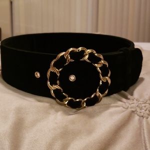 Chanel Velvet Belt w Circle Gold Chain Buckle